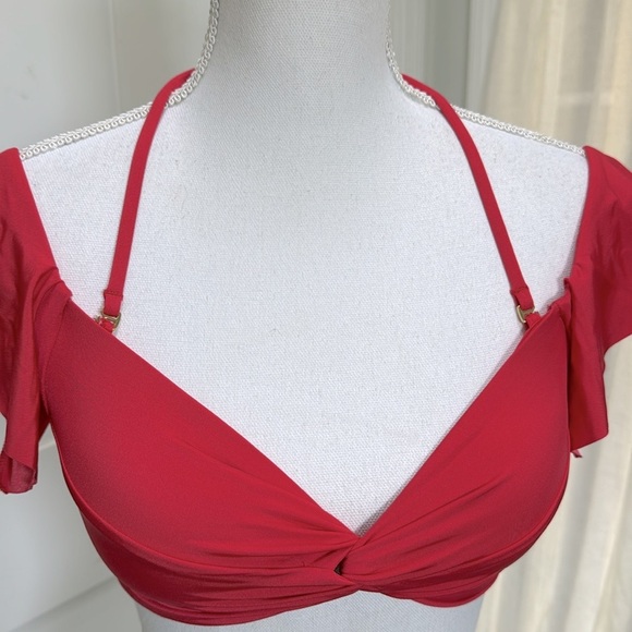 Trina Turk Off The Shoulder Cap Ruffle Sleeve Swim Top Size 6 Red - Picture 6 of 7